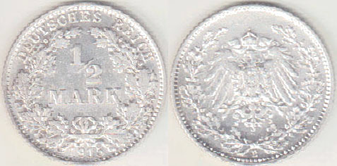 1915 E Germany silver 1/2 Mark A000865